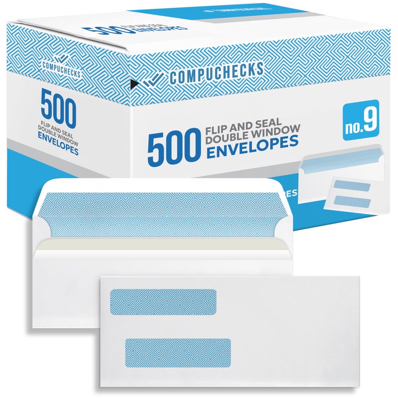 Compuchecks Double Window Envelopes #9- Flip and Seal Flap, Security Business Mailing Envelopes - Tamper Evident, Security Tint - 500 Count - Image 1